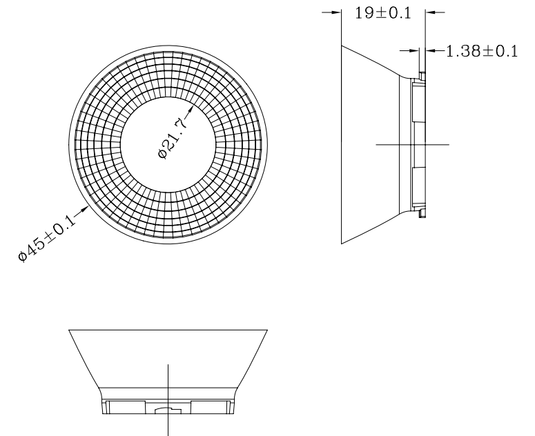 45mm 47degree Plastic Round COB Reflector Design