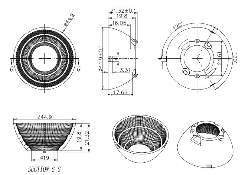 45mm 50 Degree PC COB Led Reflector Manufacturer Of Lighting Reflectors