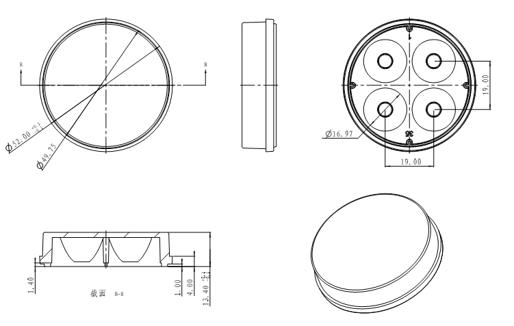 3535 50mm 35degree Flood Lighting Lens Diffused Lens Led