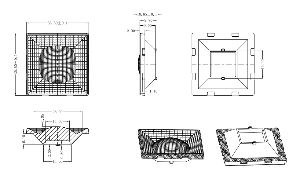 5050 35mm Lens 85degree Optics For Led Lighting