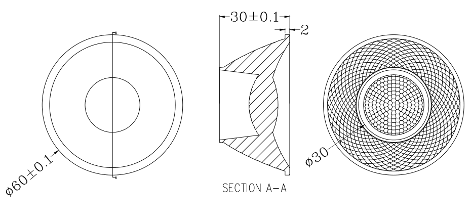 CLU038 60mm Led Zoom Lens Plastic Lenses For Light Fixtures