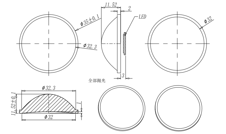 35/45/60mm Sunset Lighting Lens PMMA ZHU Series