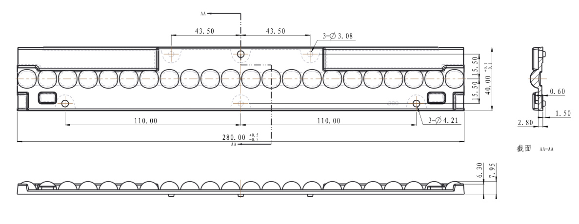 3030 2835 5630 ZHAGA Standard 280mm 60*60 Degree Linear Light Lenses Led Optics Manufacturers