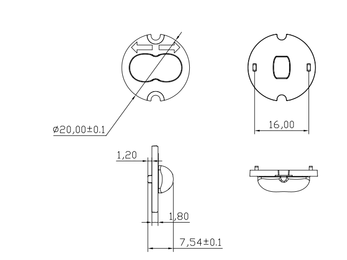 XPE 20mm Pmma 136*54 Degree Emergency Light Lens And Light Opticals