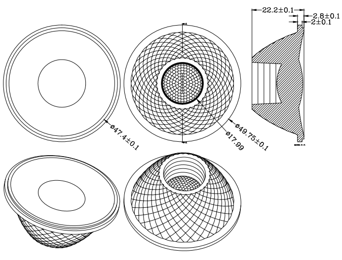 50mm 60degree Track Lighting Lens Pmma Led Lens