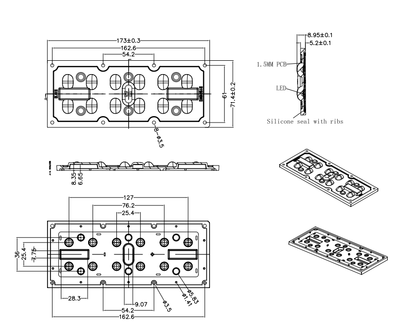 3535 173mm Led Lens Street Light Lens Array