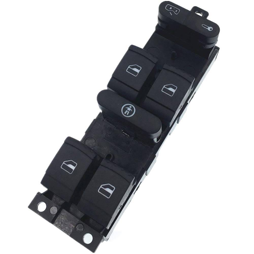 IDO Front Left Master Power Window Switch 1J4959857 1J4 959 857 1J4959857B 1J4 959 857 B 1J4959857D 1J4 959 857 D for VW Golf Jetta Bora MK4 Passat B5/B5.5 for Seat Leon Toledo  10pins, red,CHILD button