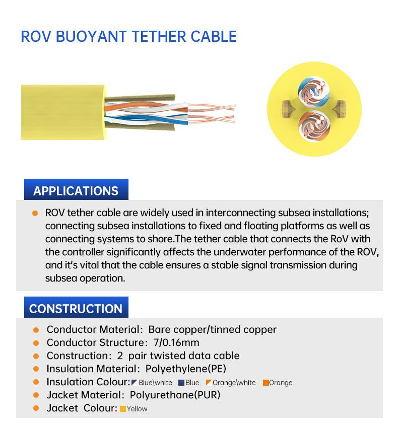 Cáp xoắn đôi ROV Buoyant Tether 2 * 2 * 26AWG Dây tín hiệu dữ liệu(图3)