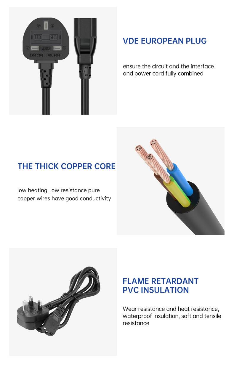 UK 3-Pin Plug To IEC 320 C13 AC Power Cord(图4)