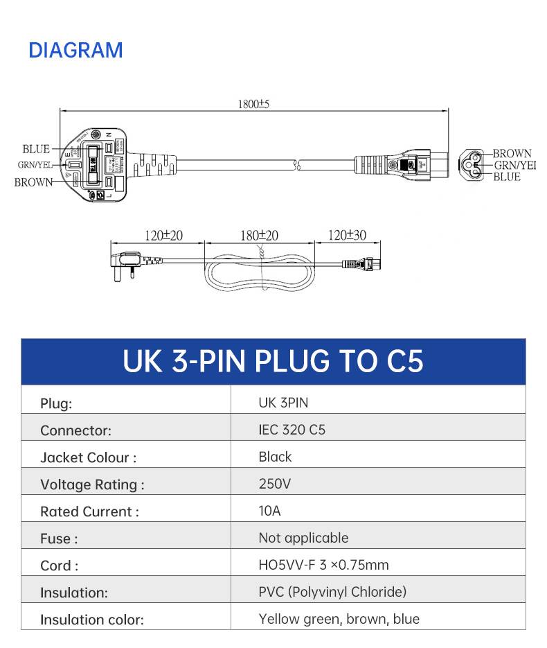 Extension Female Connector Main C5 To Uk Power Cord For Laptop Adapter(图3)