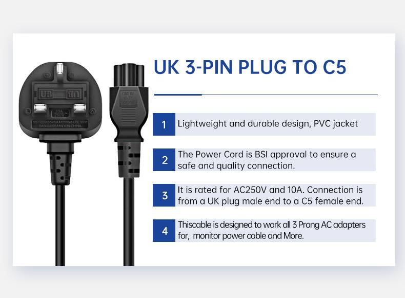 Extension Female Connector Main C5 To Uk Power Cord For Laptop Adapter(图2)