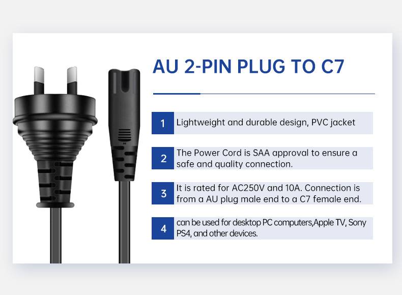 2 Prong to C7 SAA Power Cord Hi-Fi & Home Audio Cables(图2)