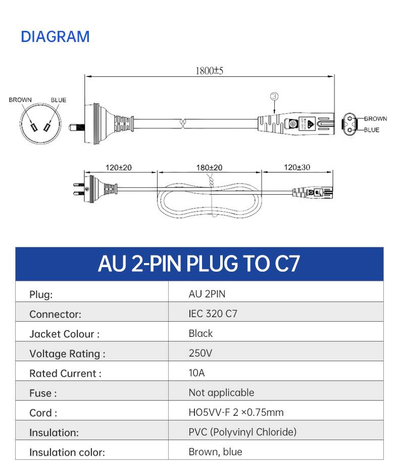 2 Prong to C7 SAA Power Cord Hi-Fi & Home Audio Cables(图3)