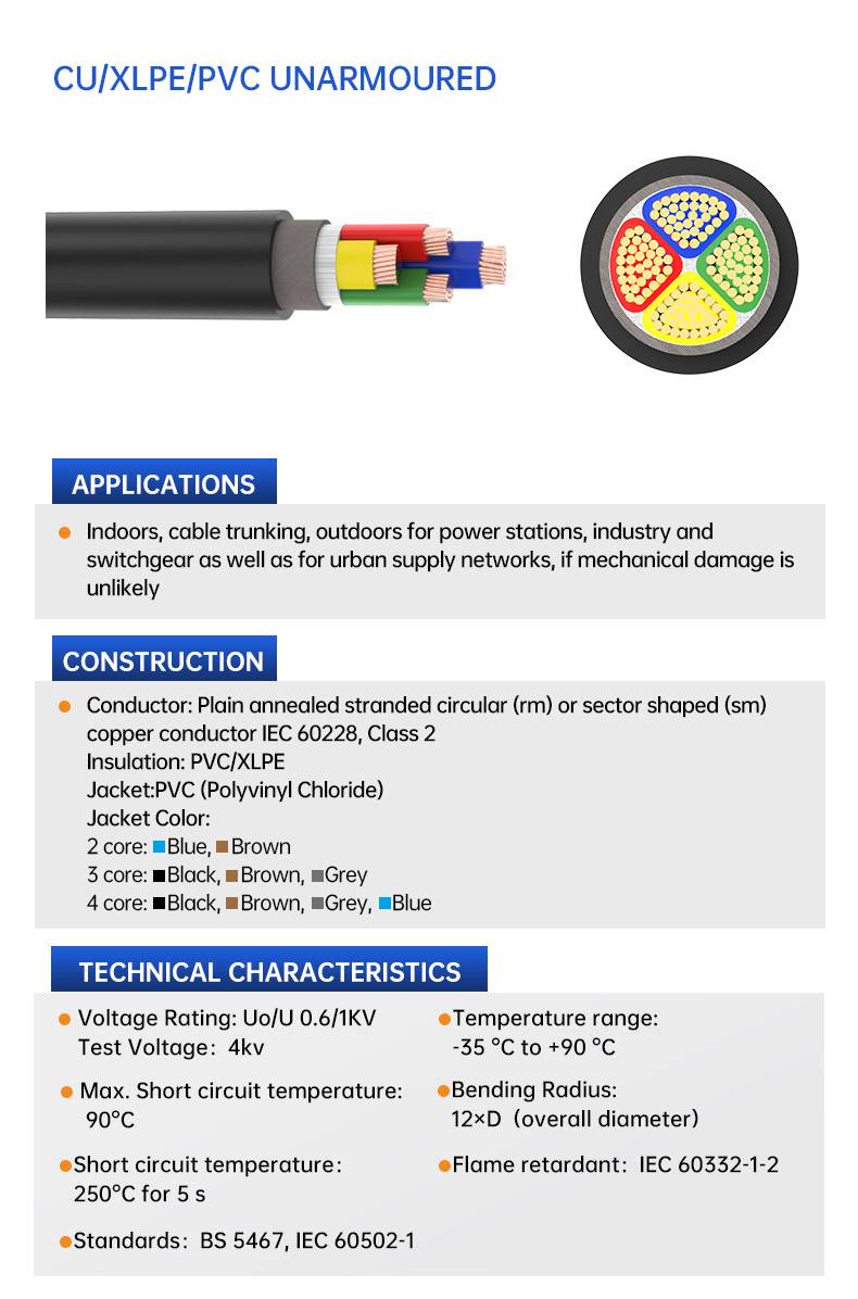 0.6/1KV 4 Core CU/PVC/XLPE Insulated Armoured Power Cable(图3)