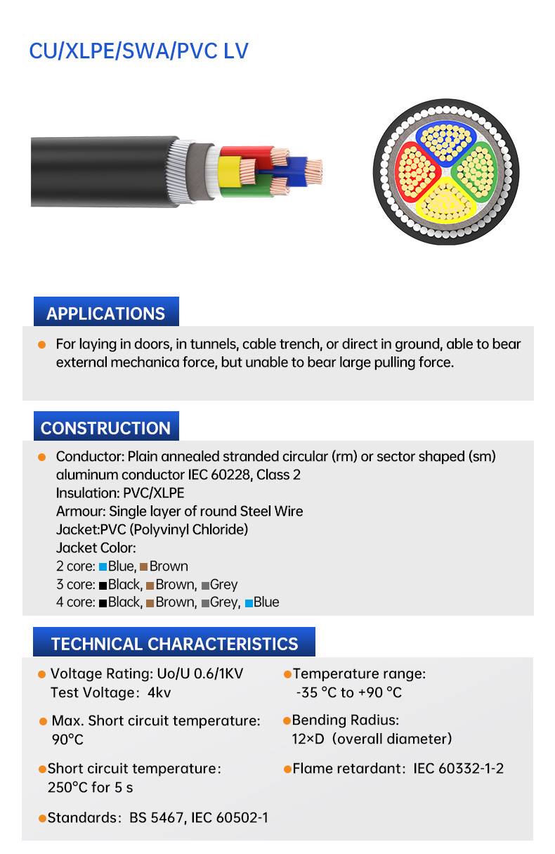 NYY cable CU/PVC/SWA/XLPE underground Armoured wire(图3)