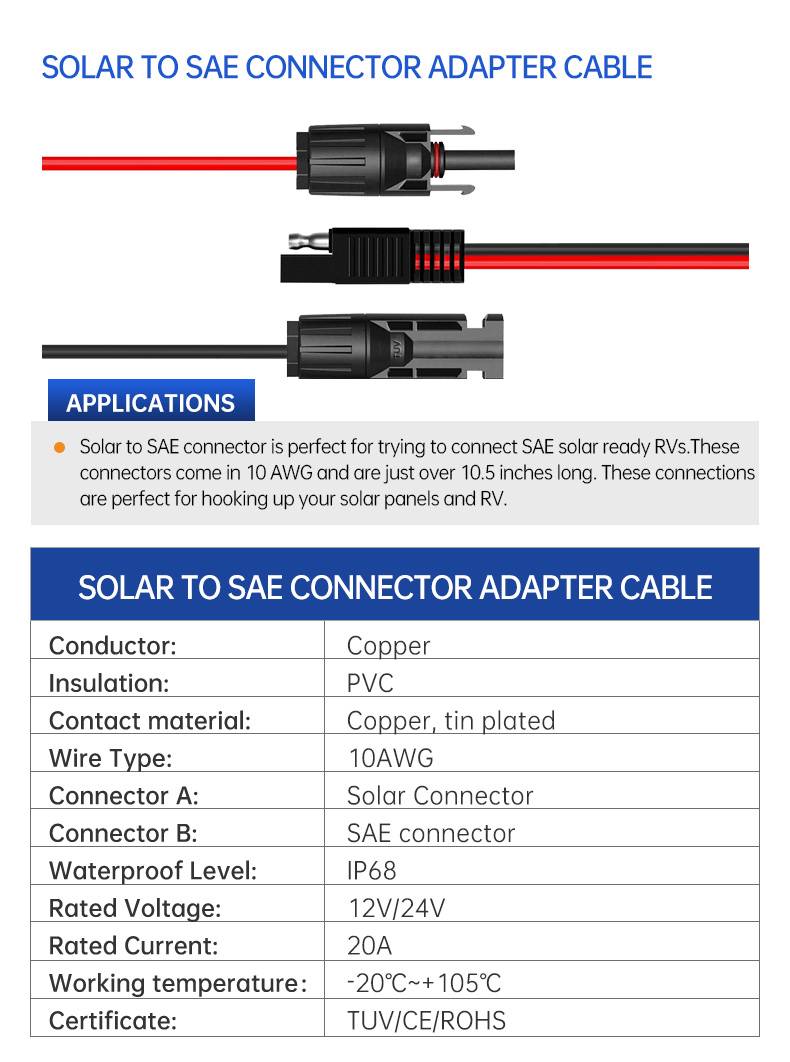 Sae connector to 30A Solar Panel Adapter  Male And Female(图3)